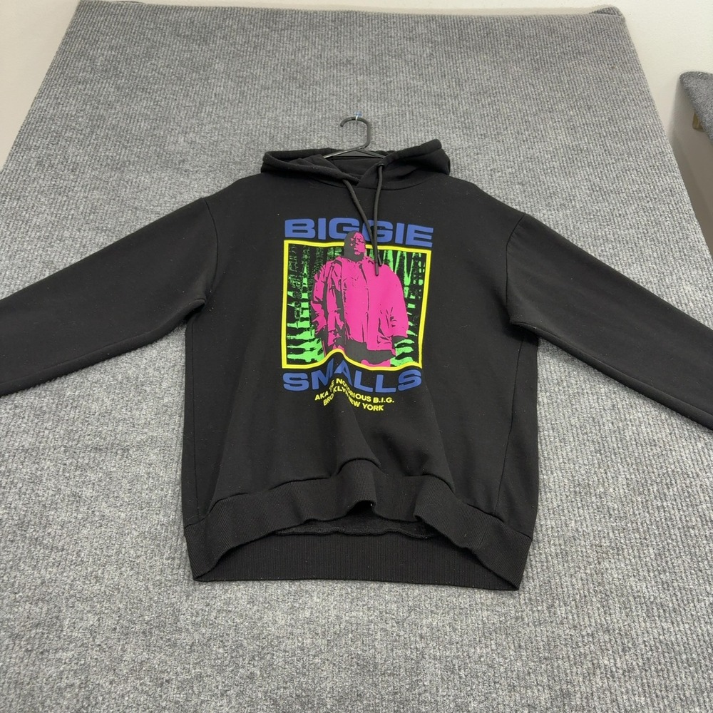 The Notorious BIG Hoodie Mens L Black Cotton Blend Graphic Streetwear Style